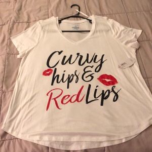 White shirt with red lips